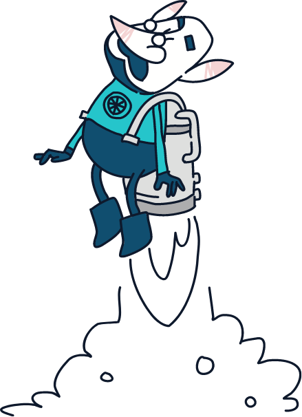 Mascot wearing a jetpack